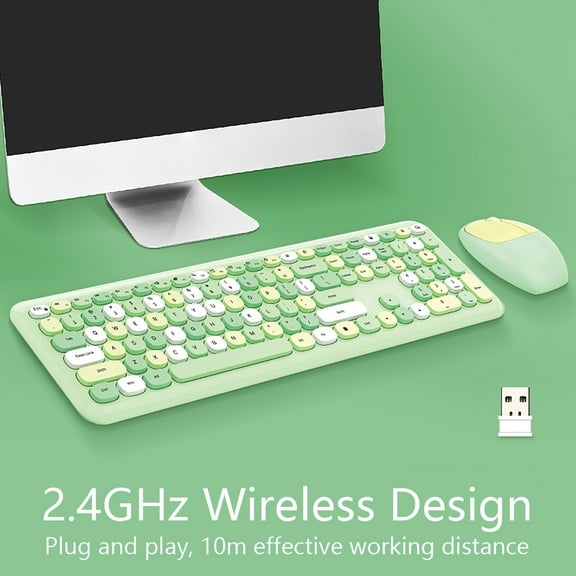 ZFYXGS Wireless Keyboard And Mouse Combo, Wireless Keyboard, 2.4GHz Retro Full