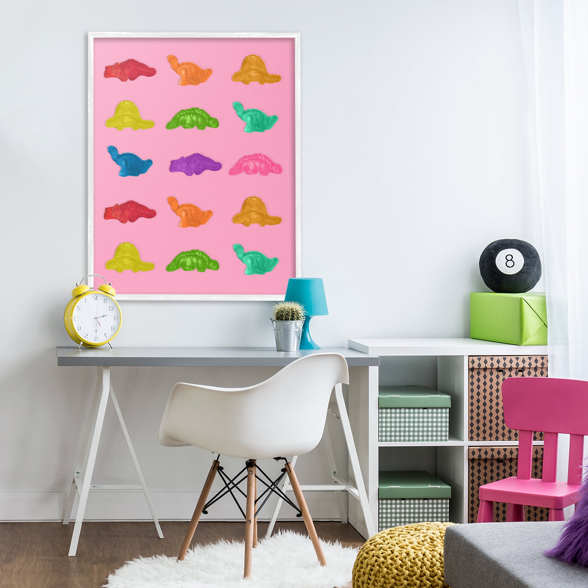 Stupell Industries Dinosaur Candies on Pink White Framed Giclee Art, design by LISH Creative