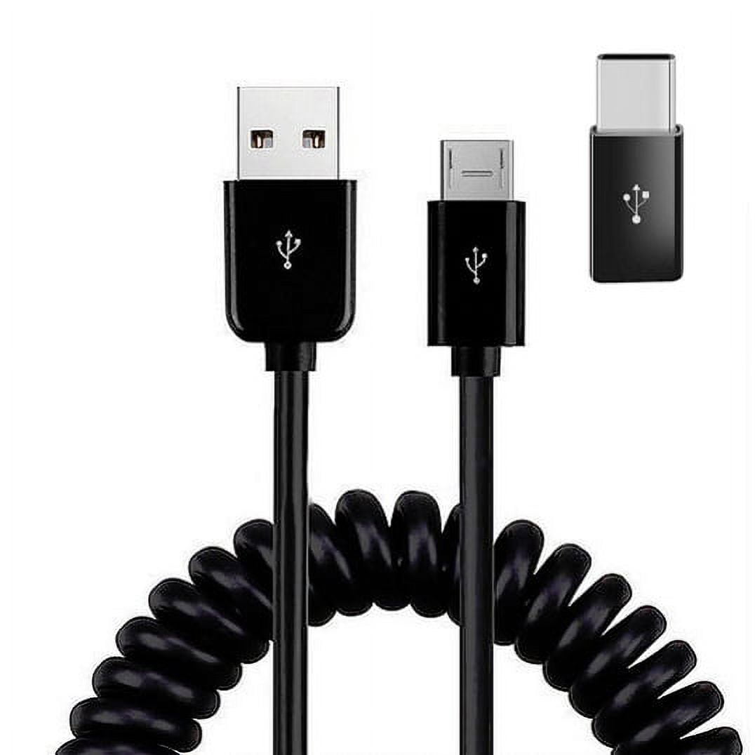 Coiled USB Cable 24W Fast Car Charger for Samsung Galaxy S23 FE Phone - Micro-USB to USB-C Adapter Power Cord Wire Quick Charge DC Socket for Samsung Galaxy S23 FE 6.4" (Fan Edition) Model