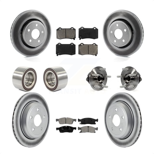 Transit Auto Front Rear Wheel Hub Bearing Assembly Coated Disc Brake Rotors and Semi-Metallic Pads Shoes Kit (10Pc) for Car 2018-2020 Dodge Durango with Vented - Left Right Side KBB-127890