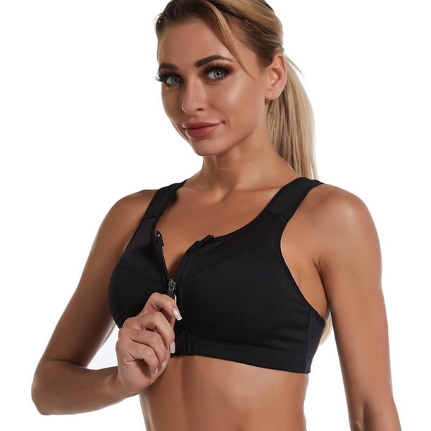 Sujetador deportivo de gran tamaño con cremallera frontal sin aro de acero fruncido Yoga Fitness running Lady ropa interior a prueba de golpes hermoso chaleco