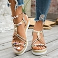 thumbnail image 2 of Boho Platform Wedge Sandals for Women 2025 Beach Vacation Braided Bead Ankle Strap Dress Summer Shoes, 2 of 7