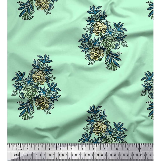 Soimoi Poly Georgette Fabric Leaves & Floral Block Fabric Prints by Yard 52 Inch Wide
