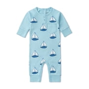 Monica + Andy Organic Cotton Gender Neutral Long Sleeve Baby Henley One-Piece, Sizes Newborn - 24 Months