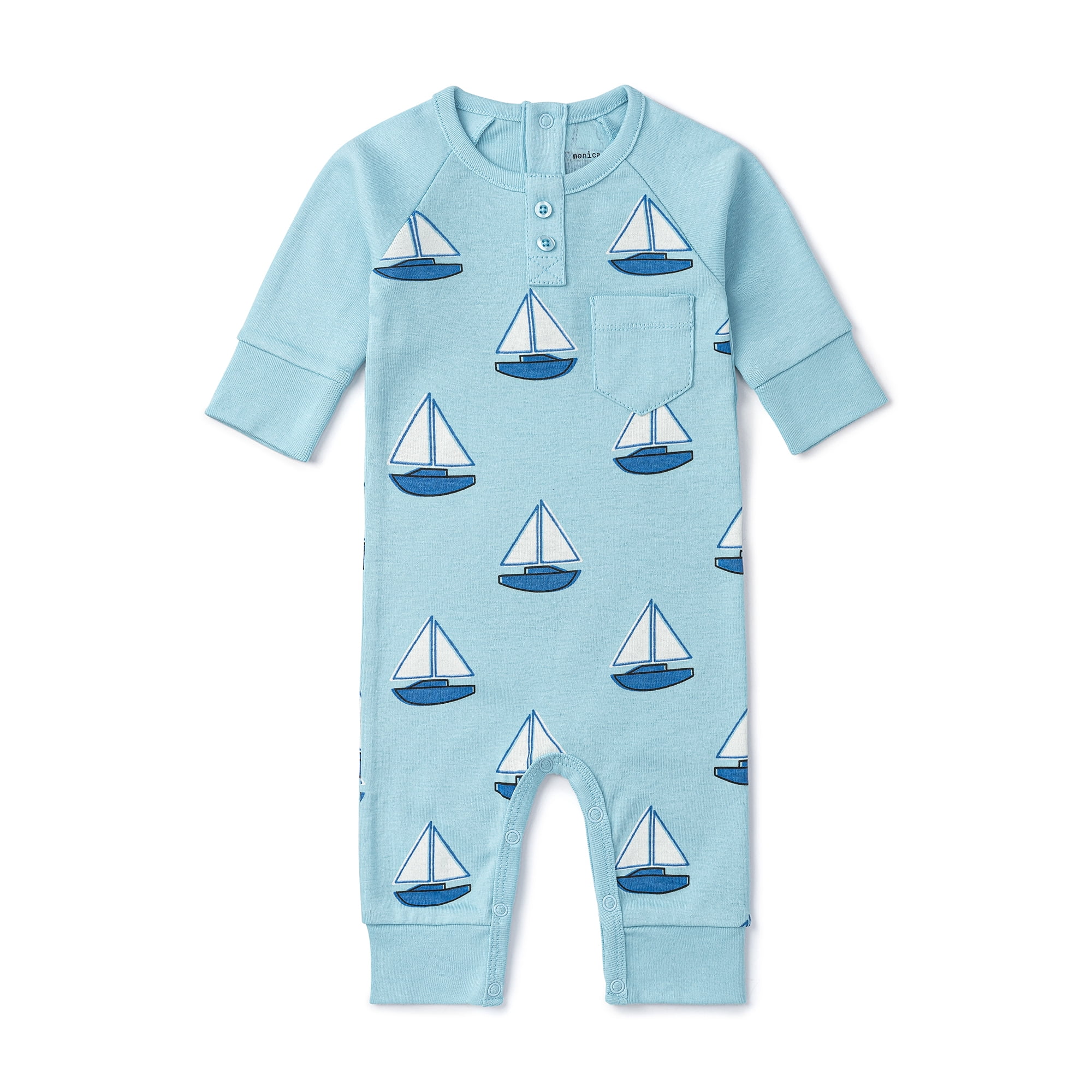 Monica + Andy Organic Cotton Gender Neutral Long Sleeve Baby Henley One-Piece, Sizes Newborn - 24 Months
