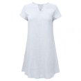 thumbnail image 3 of JUNWELL Robes en Coton et Lin pour Femmes Grande Taille Manches Courtes Col en V Été Robe T-Shirt Ample Unie, 3 of 8