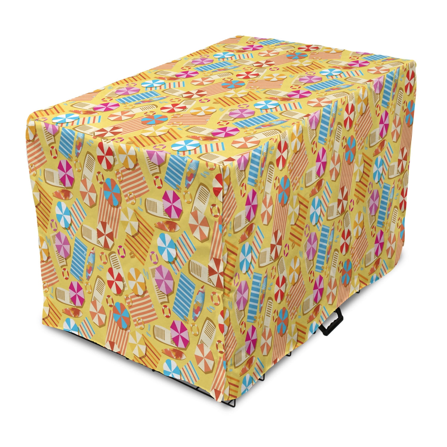 Summer Dog Crate Cover, Beach Theme Chaise Lounge Umbrella Surfboard ...