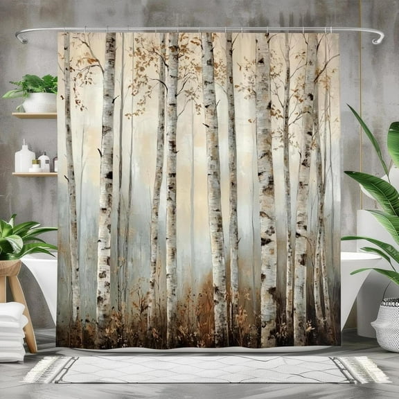 Forest Birch Trees Shower Curtain,Nature Themed Bathroom Decor,Rustic Farmhouse Shower Curtain Machine Washable Cloth Shower Curtain-72"W x 86"L (Pack of 1)