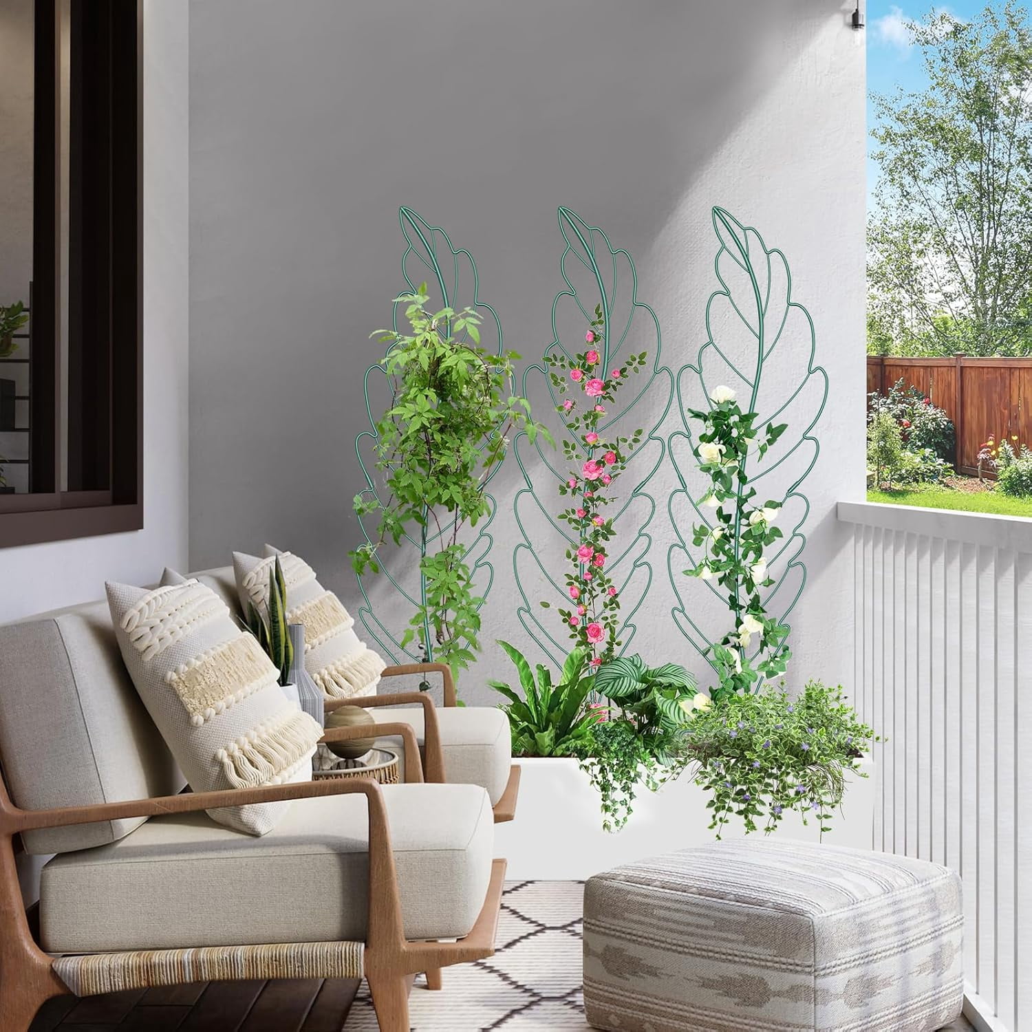 ABORON 3 Pack Leaf Metal Garden Trellis for Climbing Plants Outdoor, Metal Plant Trellis for Flowers Tomato Cucumber Rose Vegetable Support Garden Decoration