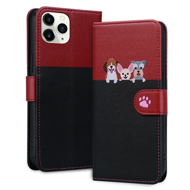 Compatible avec iPhone 11 Pro Max Étui Portefeuille Motif Animaux Mignons avec Fentes pour Cartes Couverture Rabattable