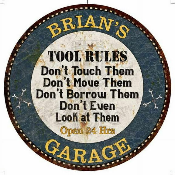 BRIAN'S Garage Rules 14" Round Metal Sign Garage Wall Decor 100140015131