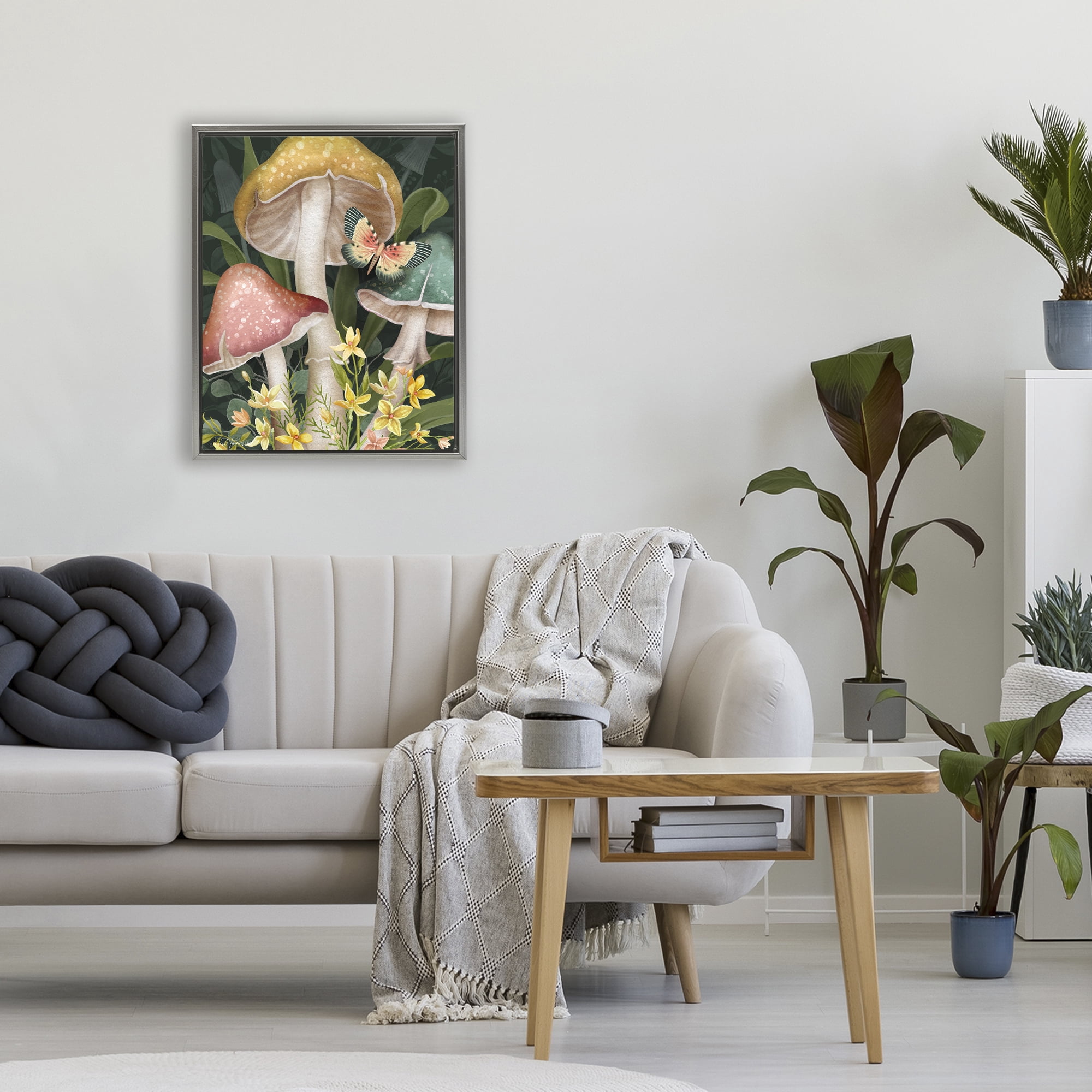 Stupell Industries Midnight Garden Mushrooms Gray Framed Floater Canvas Wall Art, design by Nicole Tamarin