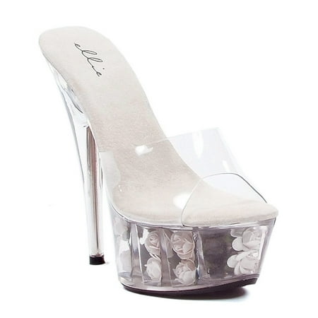Pink Stiletto Heel - Womens Flower Filled Platform Slides 6 Inch Stiletto Heel Fushia Pink Red White