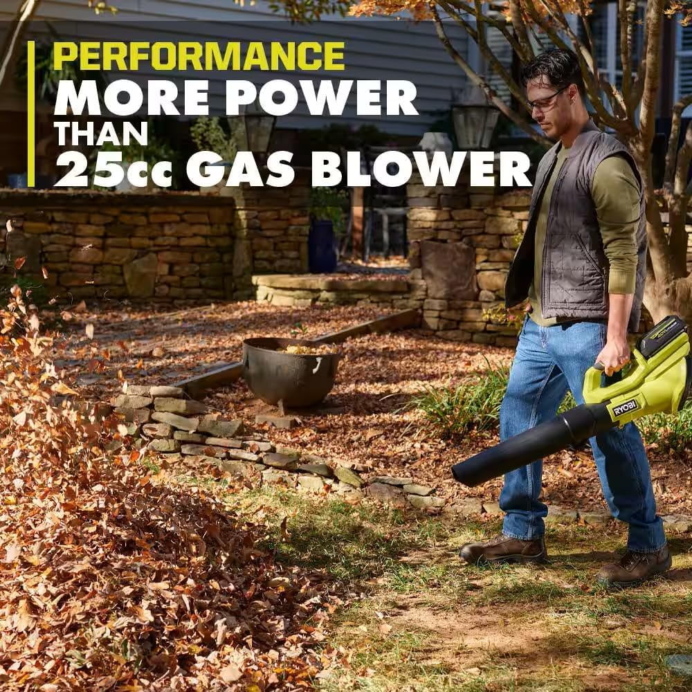 RYOBI 40-Volt Lithium-Ion Cordless Variable-Speed 120 MPH 550 CFM Leaf Blower (Tool-Only); Battery and Charger Not Included, Green, RY40LB01B