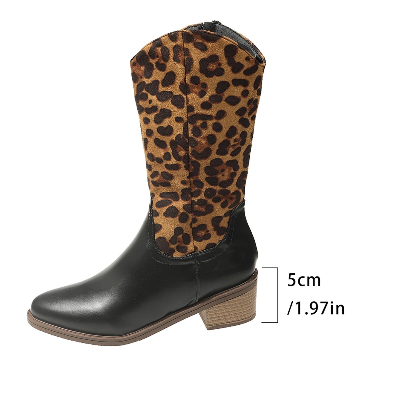 Teacher Appreciation Gifts POROPL Brown Knee High Heel Boots Women Winter Knee High Mid Heel Side Zipper Leopard Print Boots for Lady Size 40(US:7.5)