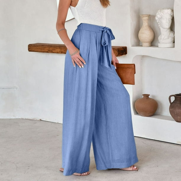 Pantalones Largos Pantalones Tela Anchos Mujer Pantalon De Lino Mujer  Pantalones Pierna Ancha Lino Algodu00f3n