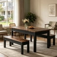 thumbnail image 3 of Fnova 3 Pieces Dining Table Set for 4-6 with 2 Benches, 55" Farmhouse Wood Kitchen Table and Space Saving Tuck Under Benches for Kitchen Dining Room, 3 of 17