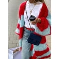 thumbnail image 6 of Females Color Block Striped Cardigan Sweaters Loose Knitted Long Open Front Cardigan Red M, 6 of 7