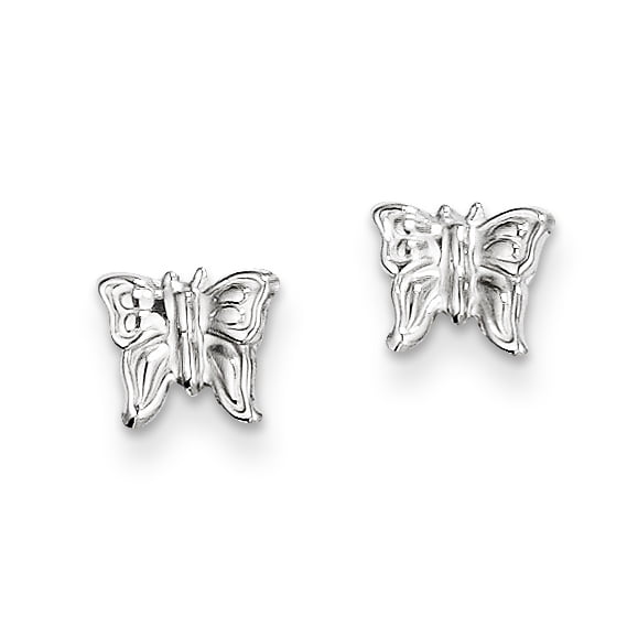 Madi K 14K White Gold Heart with Butterfly Post Earrings Approximate Measurements 9mm x 6mm