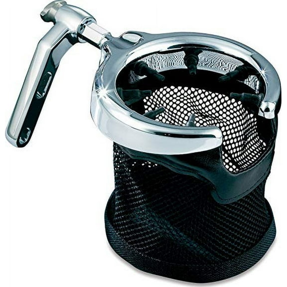 Kuryakyn 1462 Motorcycle Handlebar Accessory: Universal Drink/Cup Holder with Mesh Basket for Clutch/Brake Perch Mount, Chrome