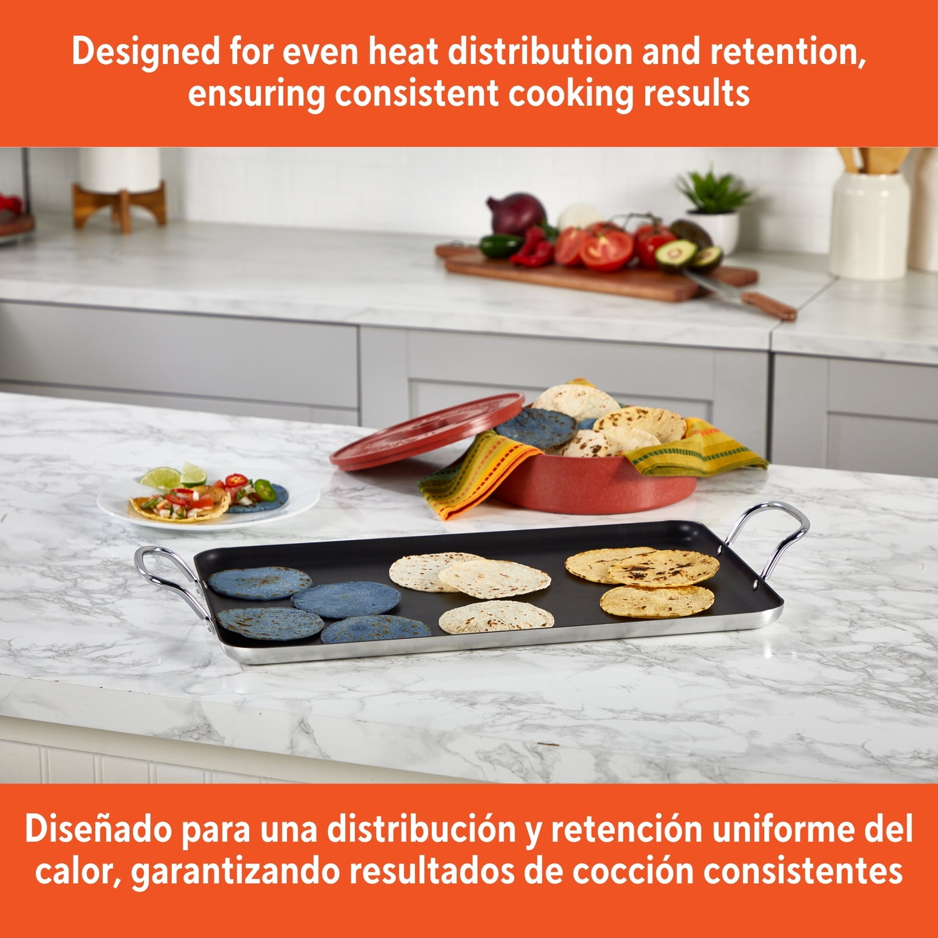 IMUSA Nonstick Stovetop Double Burner Griddle with Metal Handles, 17-Inch, Black