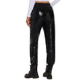 thumbnail image 3 of Pantalones metálicos holográficos brillantes de cintura alta para fiesta de mujeres INSPIRE CHIC M Negro, 3 of 6