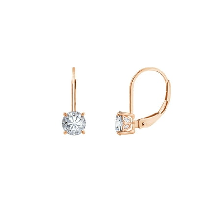 GEMOUR Rose Gold Plated Sterling Silver 1 ct Round Cut Cubic Zirconia Leverback Earrings