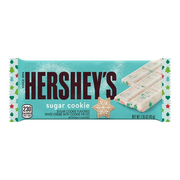 Hershey's Sugar Cookie Flavored White Creme Christmas Candy, Bar 1.55 oz