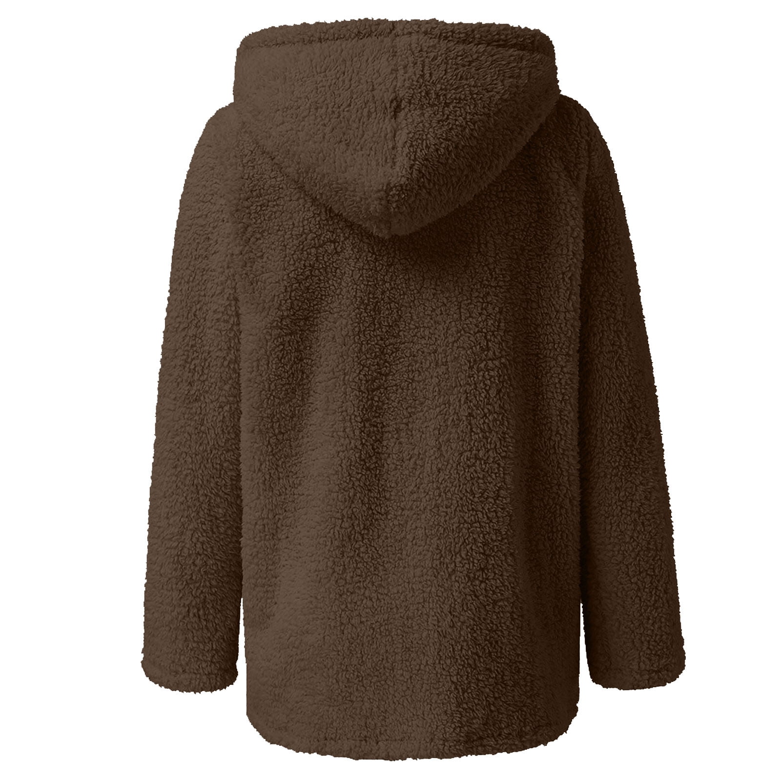 Dezsed Womens 2023 Winter Fuzzy Fleece Jacket Women Casual Solid Long Sleeve Zipper Hooded Plush Warm Sweatshirt Tops Brown B M