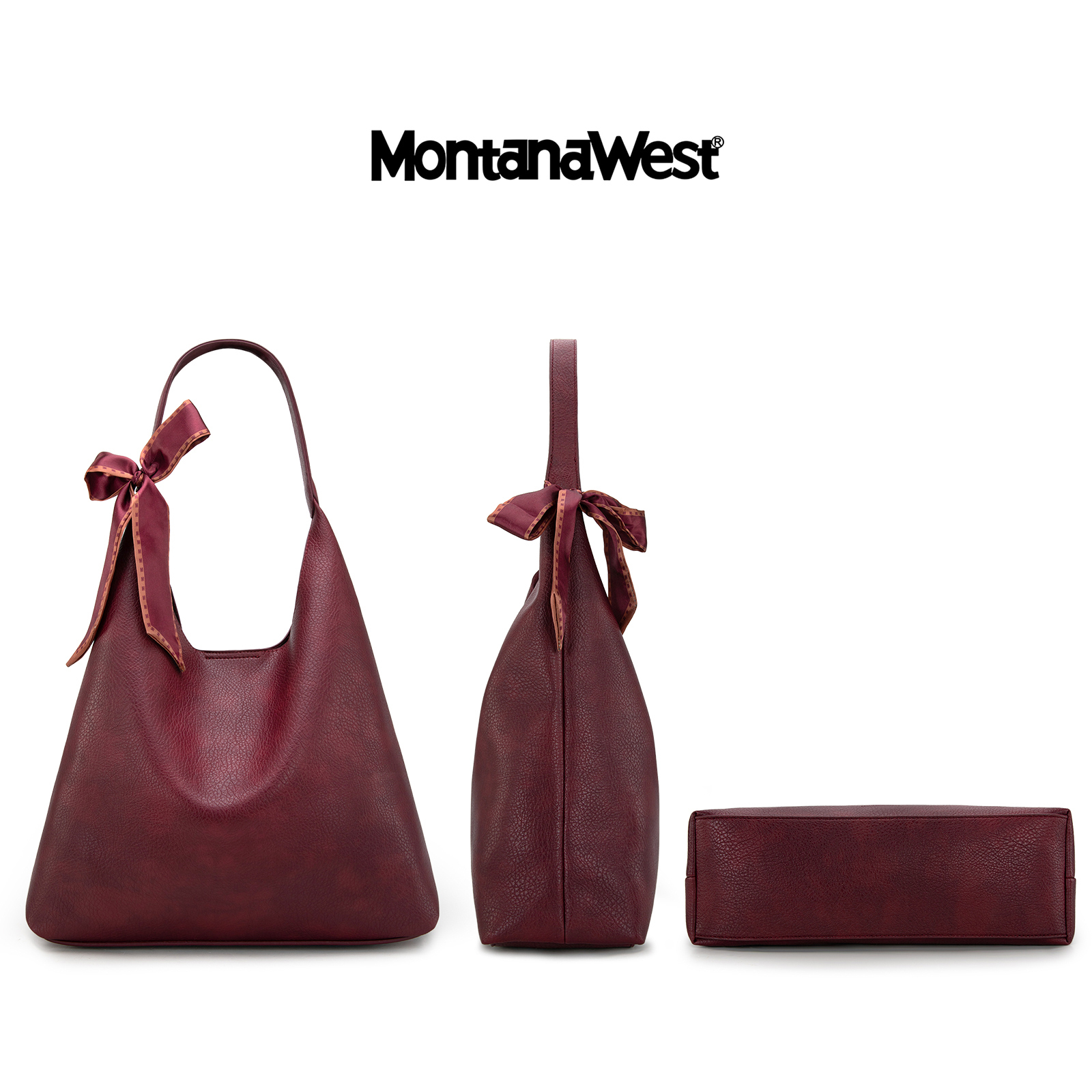 Montana West Slouchy Hobo Bag for Women Shoulder Purses and Handbags with Scarf, Burgundy
