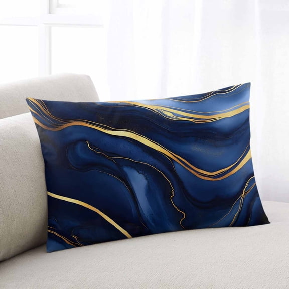 Marble Navy Blue Throw Pillow Covers, Modern Golden Ombre Retro Fluid Art Soft Breathable Pillow Cases with Invisible Zipper for Sleeping, Standard Pillowcases for Couch Bed Sofa Chair 20x26 Inches