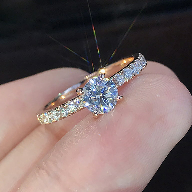 XIAQUJ Simple Women's Zirconia Bling Diamond Engagement Wedding Ring Rings  Gold