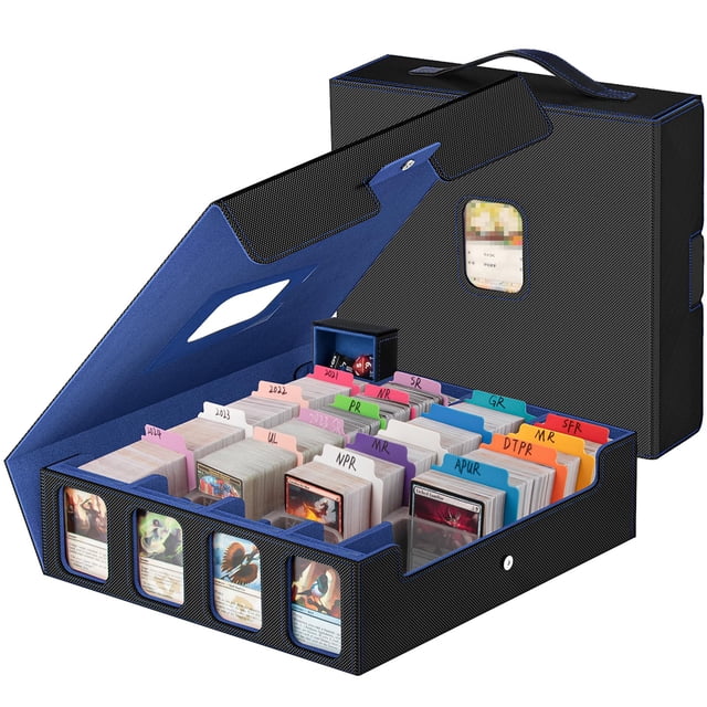 Boîte de Rangement pour Cartes à Collectionner 3200+ avec Présentoir Commandant, Boîte à Cartes TCG à 4 Rangées avec Poignée Portable, Compatible avec Cartes TCG/MTG/Magic, 30 Compartiments Colorés