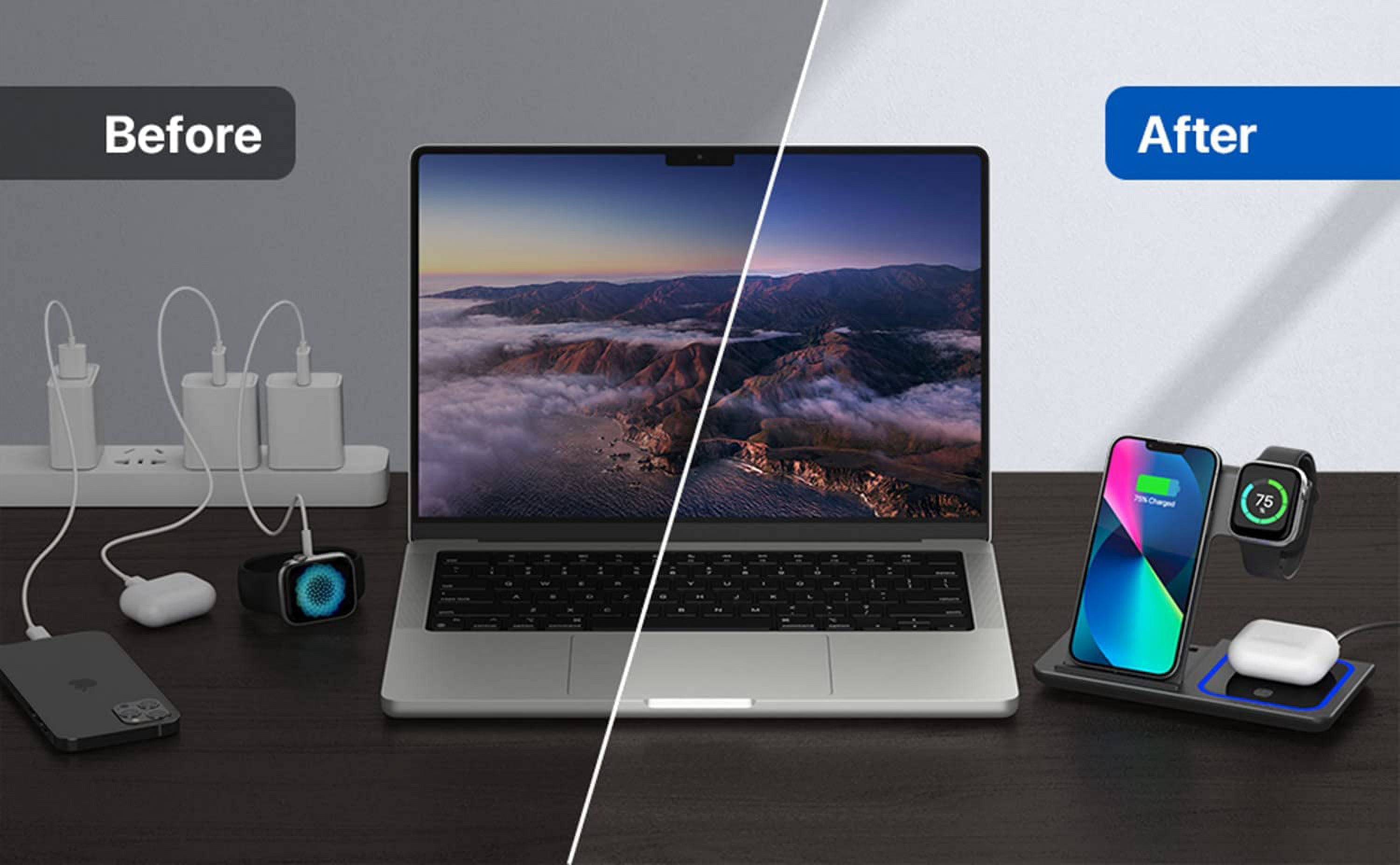 Wireless Charger, 3 in 1 Wireless Charging Station, Fast Wireless Charger Stand for iPhone 14/13/12/11/Pro/Max/XS/XR/X/8/Plus, for Apple Watch 7/6/5/4/3/2/SE, for AirPods 3/2/Pro