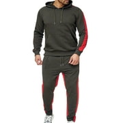 Frontwalk Mens Sweatsuits 2 Piece Hooded Pullover Trouser Tracksuit Sets Casual Color Stitching Comfy Jogging Suits