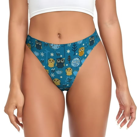 Sigee Cute Colorful Owls And Trees for Women s G-String Panty  Low Rise  Soft Lace Perfect for Everyday Wear or Special Occasions-Large