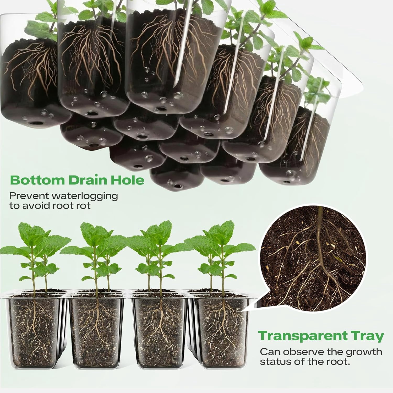 4 Pack Seed Starter Tray with Self-Heating, Seed Starter Kit with High Humidity Control Domes, Seedling Starter Trays for Indoor Gardening Plant, Green