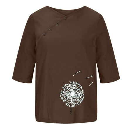 

Tank Top for Women Sexy Tops for Women Women 1/2 Sleeve Casual Round Neck Printed Loose Fit Button Tunic Shirt Blouse Tops Tshirts Shirts for Women Clearance 2022 Shirts for Women Brown S