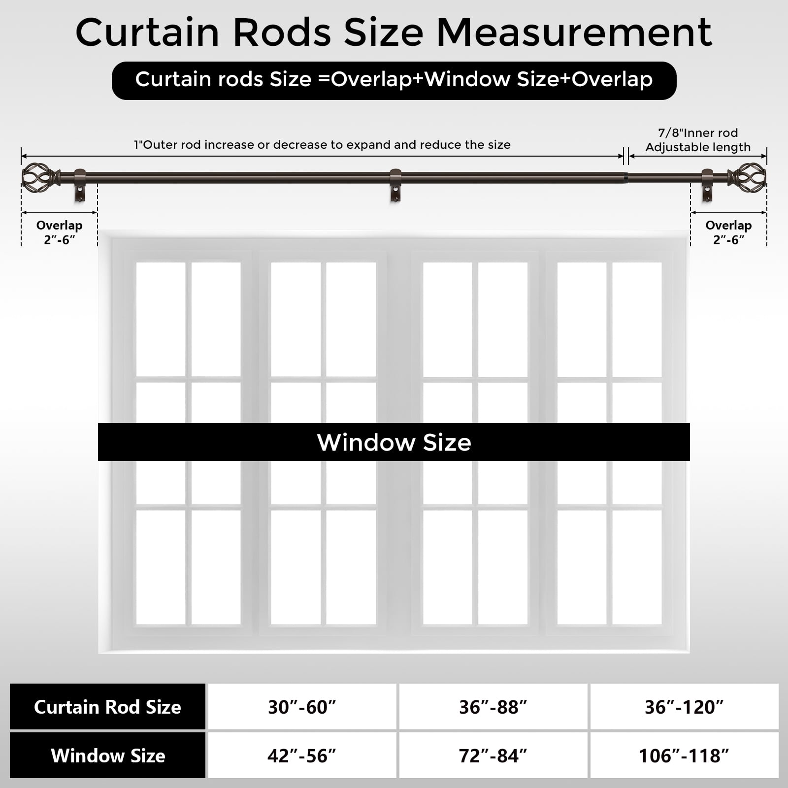 OLV 1" Brown Twist Cage Adjustable Single Curtain Rod Set for Windows,36-88"