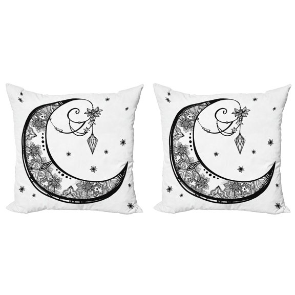 Ambesonne Paisley Throw Pillow Cover 2 Pack, Floral Moon, 20", Black and White