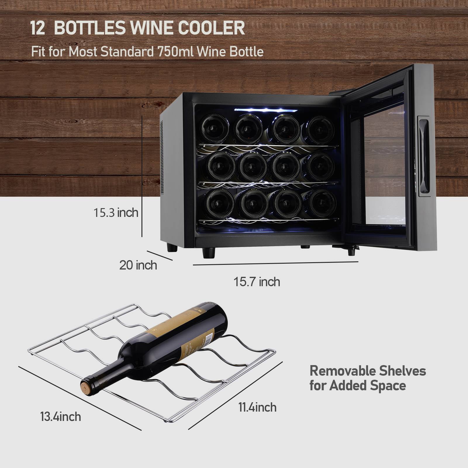 JINJUNYE Corded Electric Freestanding Wine Cooler, 12 Bottle