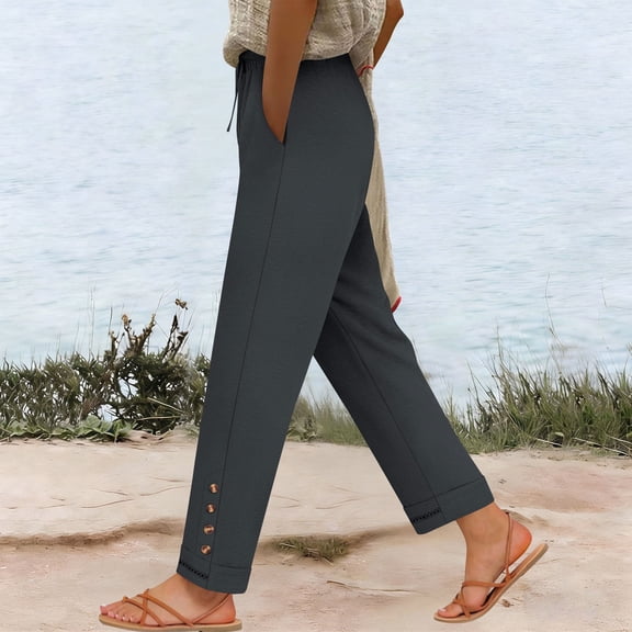 ClodeEU Women's Ice Silk Drawstring Wide Leg Pants ,Solid Color Loose Fit Casual Trousers Dark Gray,Womens Plus XXL