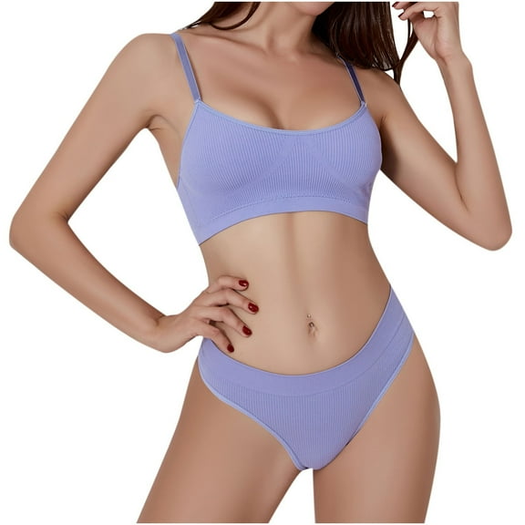 VONCOS Women Push-Up Bra- Solid Color Sling Underwear Blue Size XL
