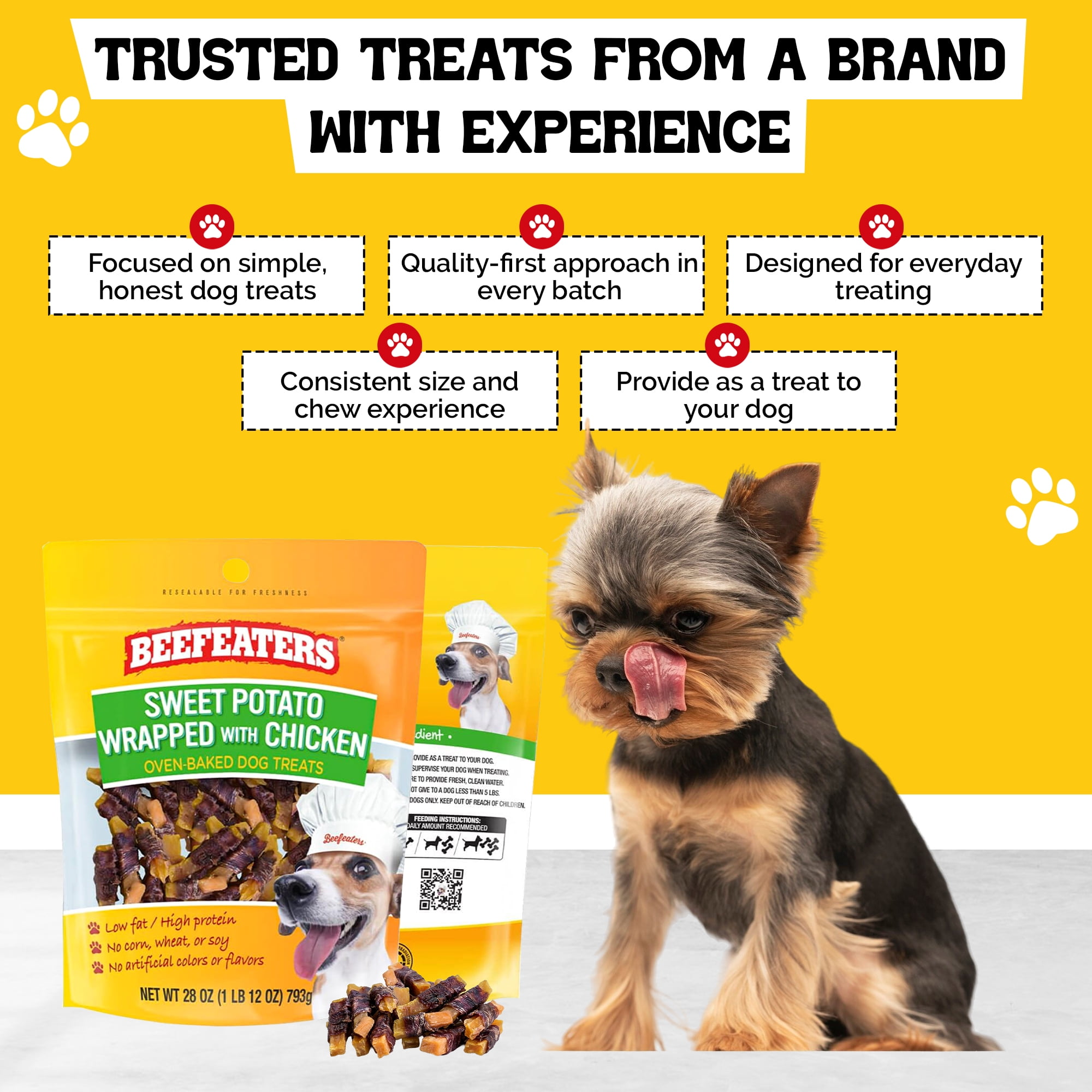 Beefeaters Sweet Potato Chews, 28 oz Resealable Bag | Grain-Free, High Protein, Low Fat Jerky Chews for Dogs