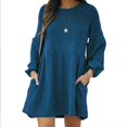 thumbnail image 1 of Jupe Côtelée Tricotée pour Femmes Manches Lanterne Col Rond Robe Courte Chandail Jupe avec Poches Automne Hiver Jupe Inférieure, 1 of 5
