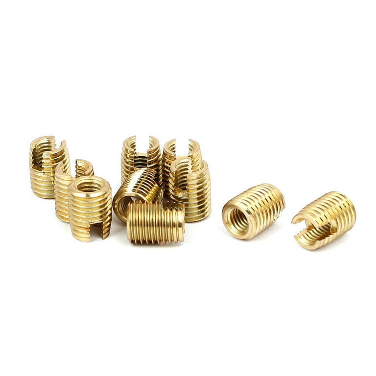 M8 x M5 10mm Length Self Tapping Threaded Insert Slotted Brass Tone 10pcs