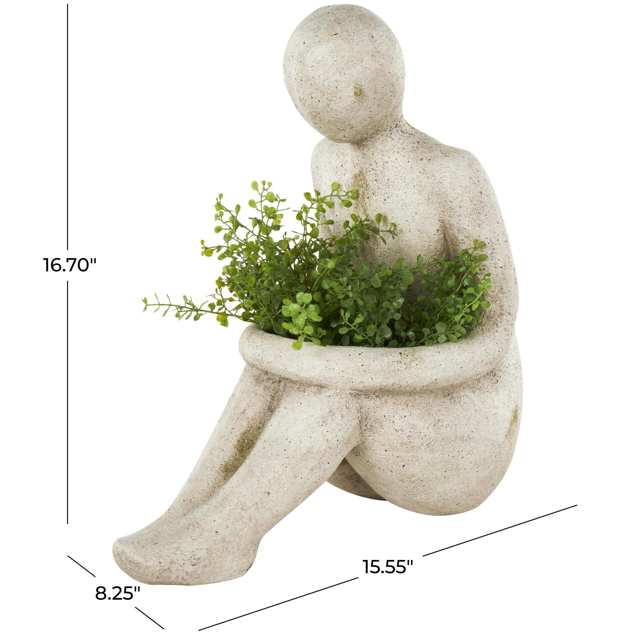 DecMode 16" x 17" Sitting Cream Polystone People Planter
