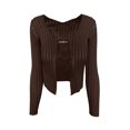 thumbnail image 6 of KOMOO Women Knit Cropped Cardigan Long Sleeve Metal Chain Open Front Knitted Crop Top Lightweight Slim Ribbed Knitwear, 6 of 7