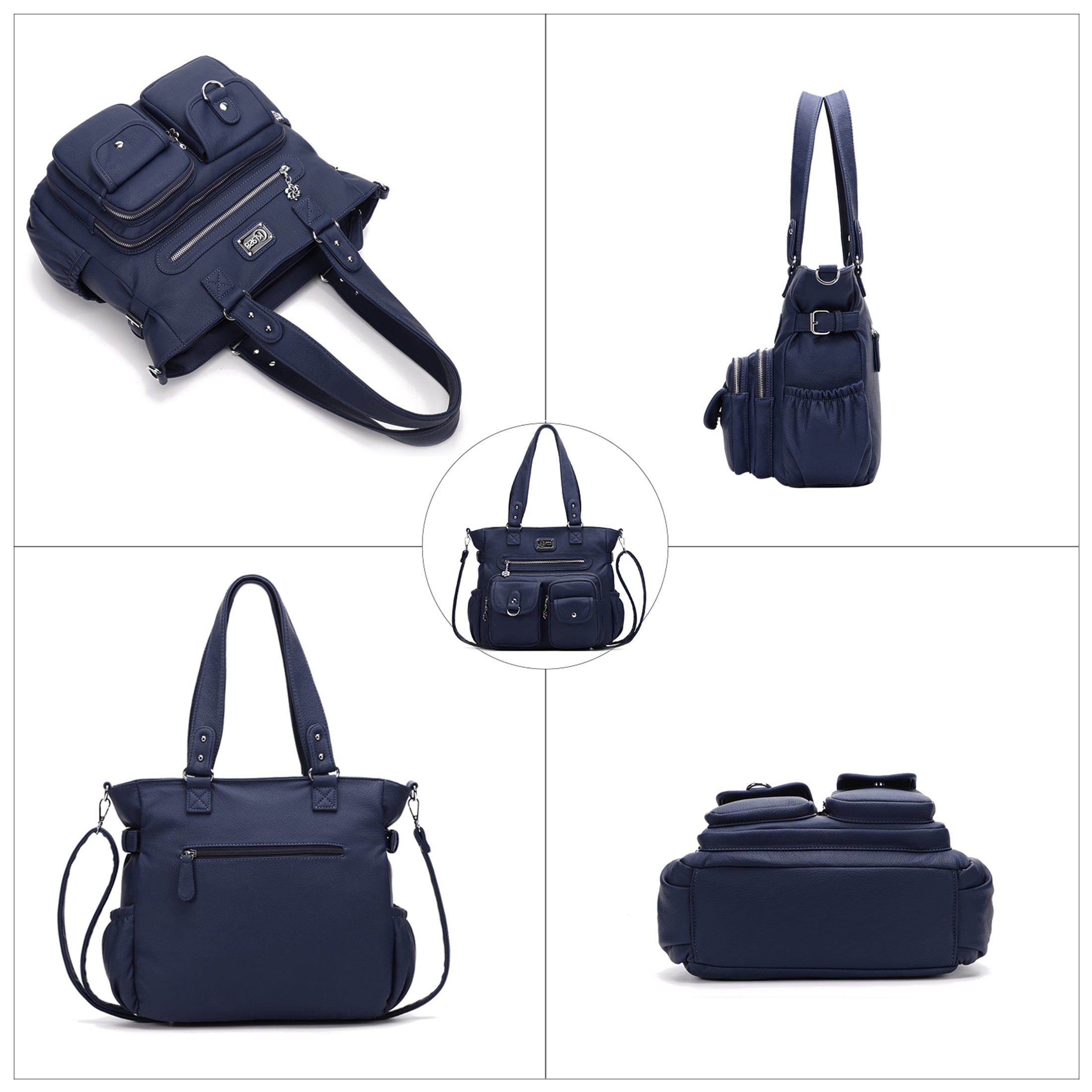 KL928 Women's Leather Handbags Large Crossbody Tote Purses for Travel Work (Dark Blue)