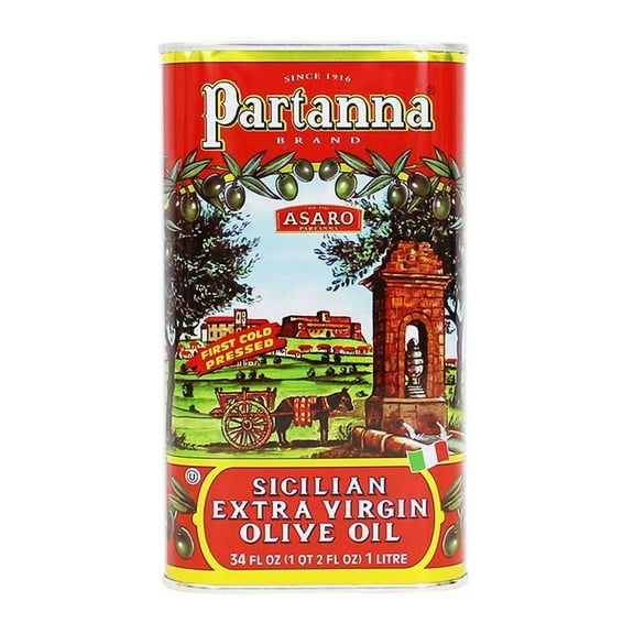 Partanna Robust Extra Virgin Olive Oil - Premium Castelvetrano Oil - Harvested in Sicily - Pure Authentic Italian - Monovarietal - Rich in Flavor - First Cold Pressed - 33.8 fl oz (1 L) Tin